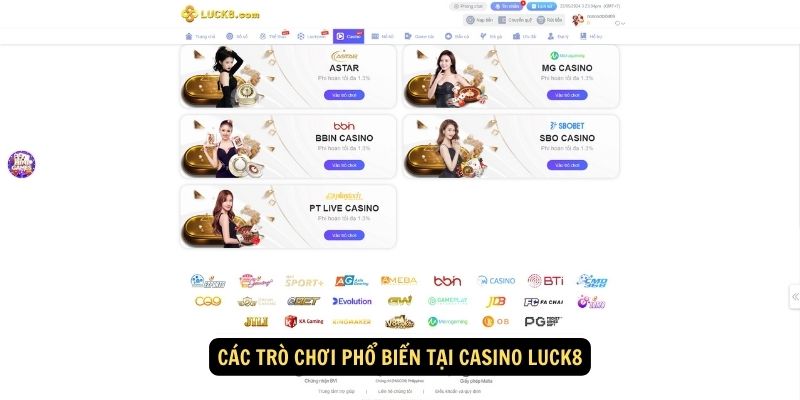 Cac tro choi pho bien tai Casino Luck8