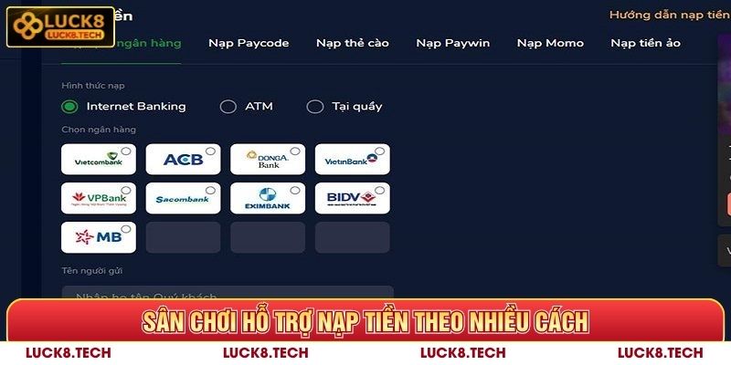 Sân chơi hỗ trợ nạp tiền theo nhiều cách