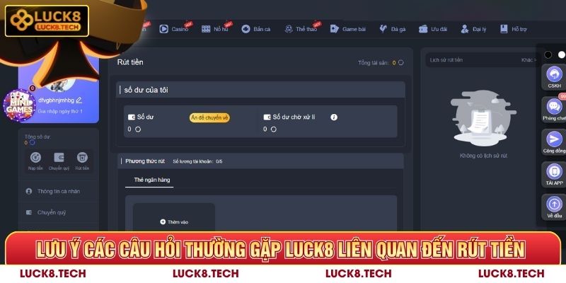 Lưu ý các câu hỏi thường gặp Luck8 liên quan đến rút tiền 
