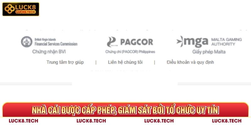 Luck8 được cấp phép, giám sát bởi tổ chức uy tín